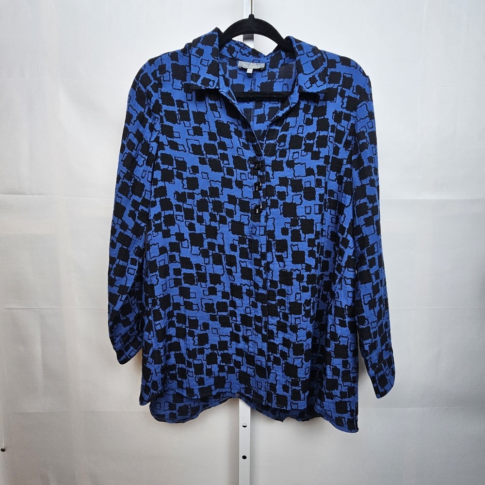 Habitat Womens Size Small Blue Wearable Art Blouse Shirt Top Abstract Artsy Fall